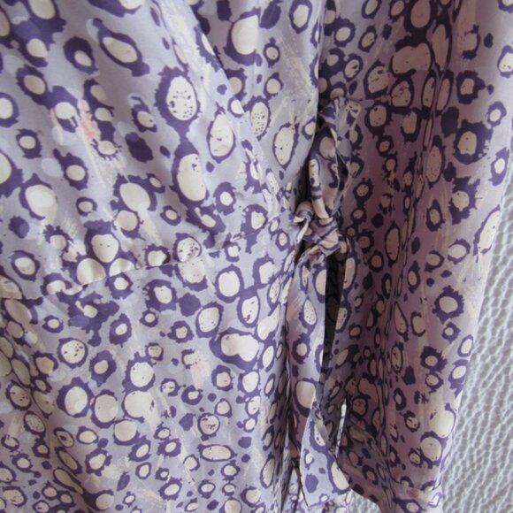 Bob Mackie 100% Silk Wrap Dress 10 Purple White Graphic Print New M Abstract - Picture 9 of 13